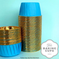 Cake Craft Wish Blue and Gold Foil Round Baking Cup/Cupcake Cases Pkt of 50