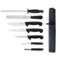 Hygiplas Set of 7 Black Chefs Knife Set & Wallet