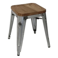 Bolero Steel Bistro Low Stool Wood Seat Pad Grey Pack of 4