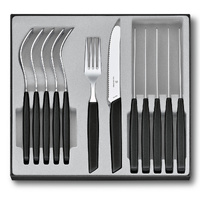 Victorinox Swiss Modern Cutlery/Table Set (Rounded Knife), Black Handles - 12 pieces