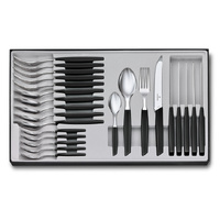 Victorinox Swiss Modern Black Handle Cutlery Table Set (Rounded Knife), 24 pieces