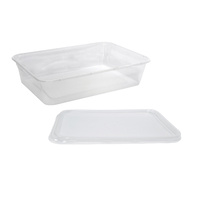 50x Clear Plastic Container w Flat Lid 500mL Rectangle Disposable Chinese Dish